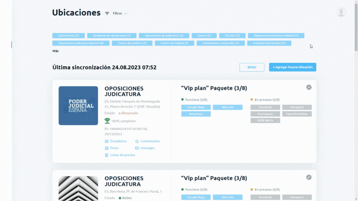 editar varias ubicaciones